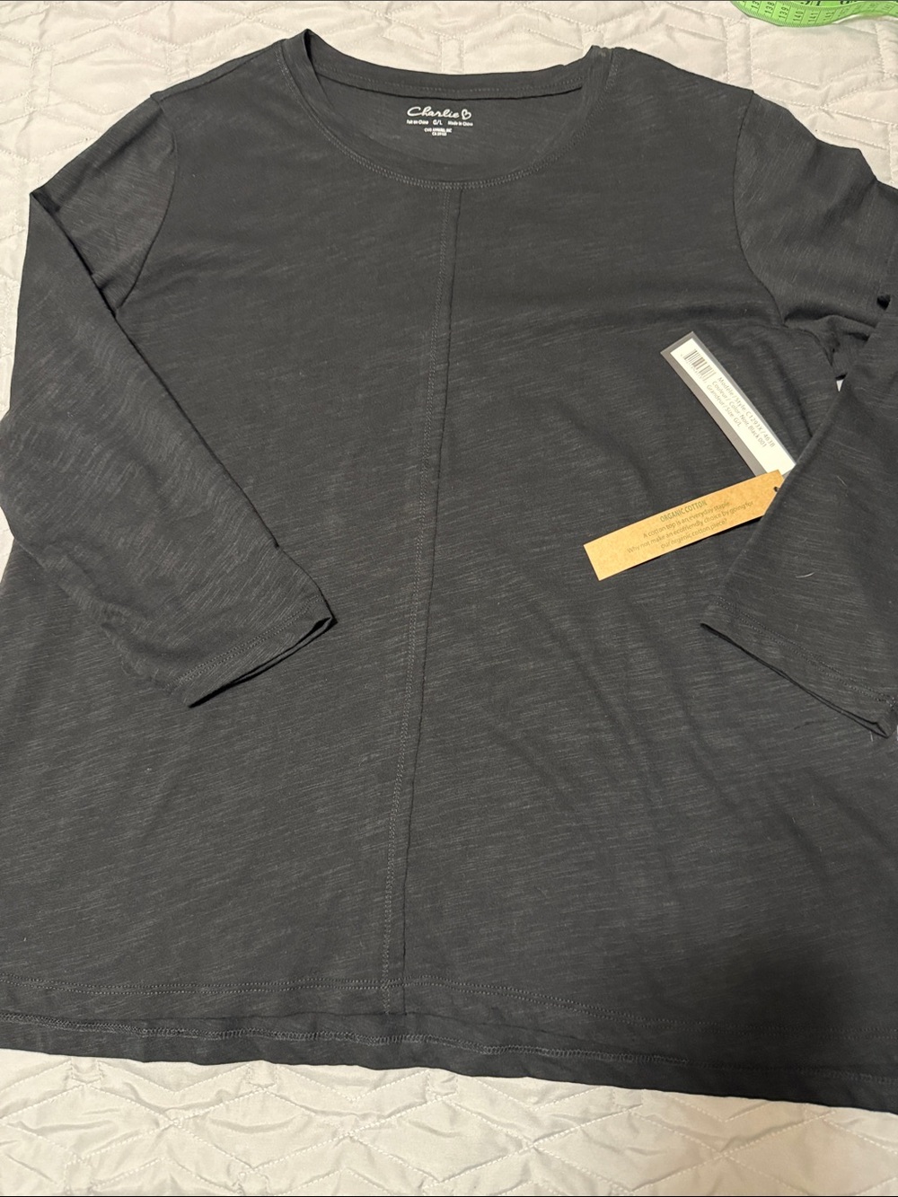 Sz L⭐️NWT CHARLIE B Black 3/4 Long-Sleeve Cotton Crewneck Tee